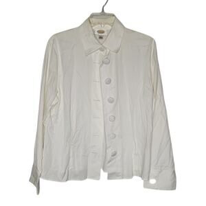 Talbots Large Buttons 16 White Ribbed Blouse Long Sleeve Cotton Blouse Top
